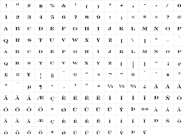 EngraversLHFace Bold  glyph index