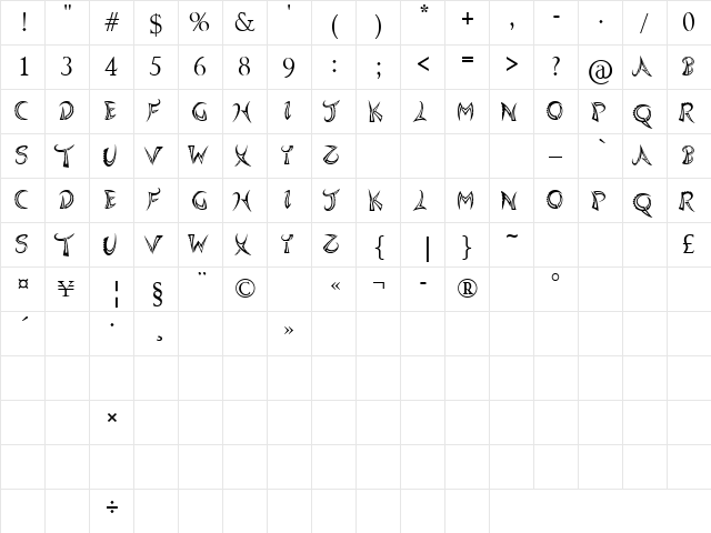 Quasari Regular  glyph index