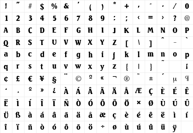 SeagullSerial-Black Regular  glyph index