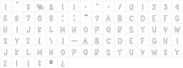 Bedrock-Light Hollow Regular  glyph index