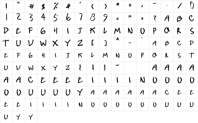 Nin KId Regular  glyph index