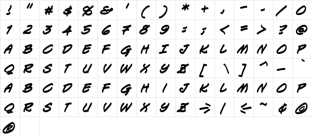 Keelhauled BB Bold  glyph index