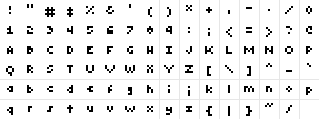 New Regular  glyph index