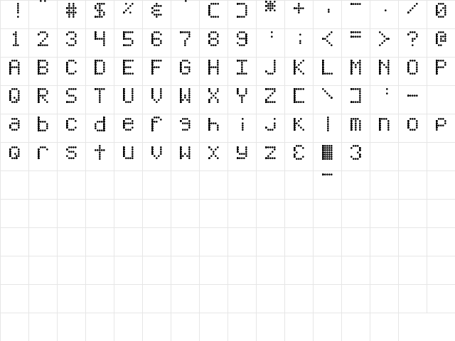DJB Friday Night Lights Regular  glyph index