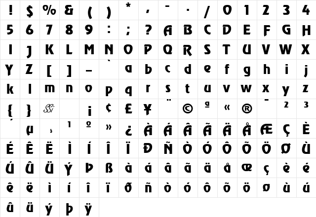 Chorus Line SSi Bold  glyph index