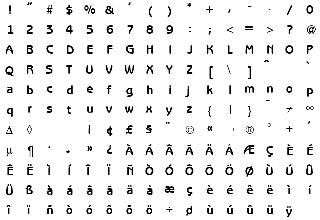 BenjaminSans Bold  glyph index