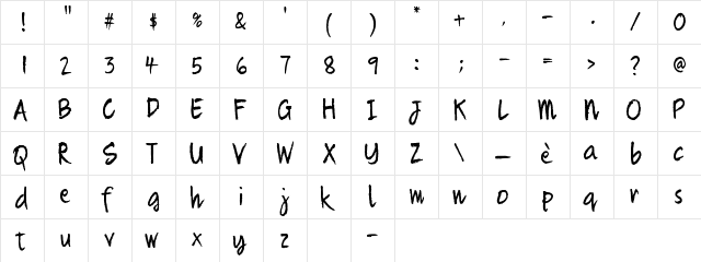 Quikhand Regular  glyph index