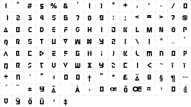 Judge Hard Regular  glyph index