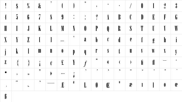 Onyx Regular  glyph index