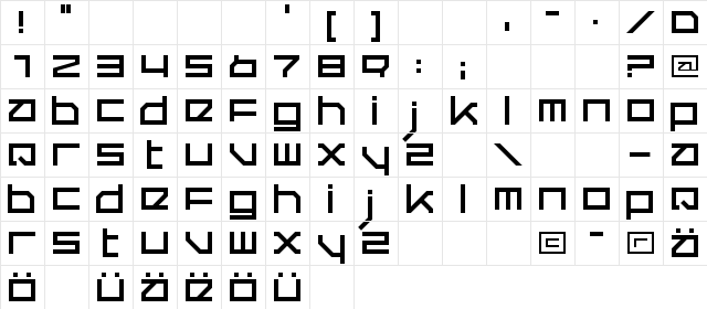 Quer Regular  glyph index