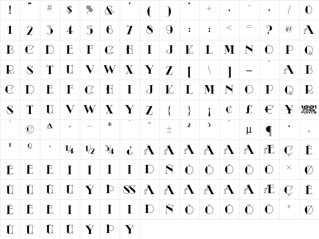 Odalisque NF Regular  glyph index