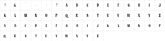 BLU Esoteric Condensed  glyph index