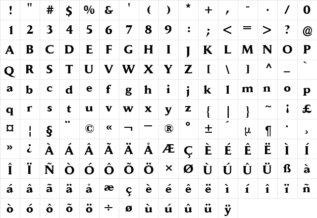 Daily News BQ Bold  glyph index