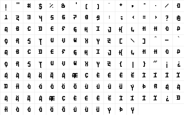 DarkPix Gothic  glyph index