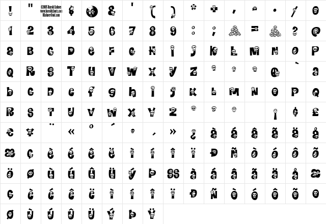 Calaveras Regular  glyph index