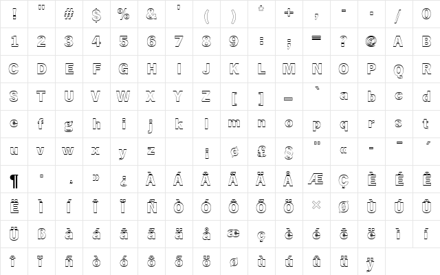 NewsGotTBolOu1 Regular  glyph index