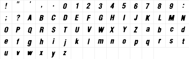 Helvetica Condensed Destressed  glyph index