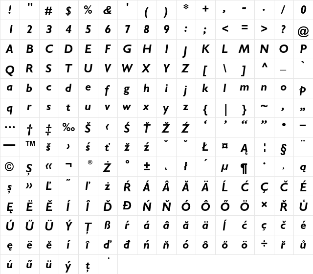 Gill Sans CE Bold Italic  glyph index