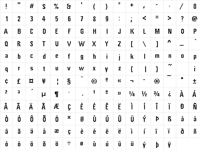 Rough62 Becker Regular  glyph index