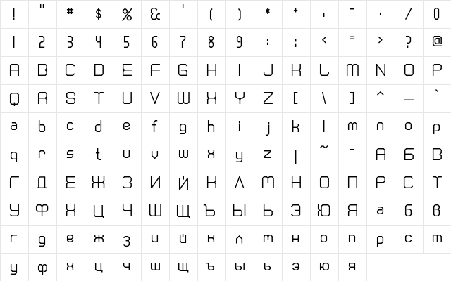 DS CranberryC Regular  glyph index