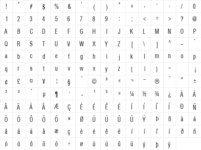 First Regular  glyph index