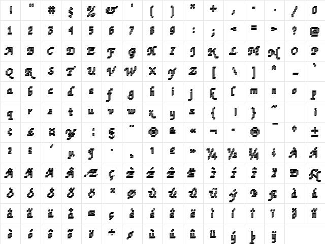 Rough74 Becker Regular  glyph index