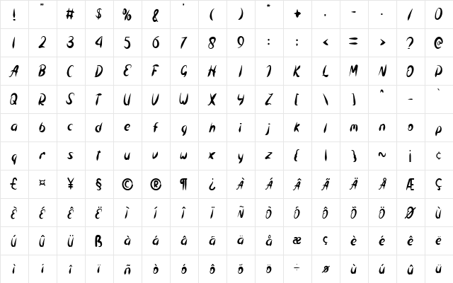 Bad Boys Regular  glyph index