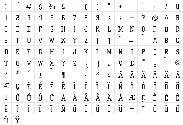 Yearbook CG Filler Regular  glyph index