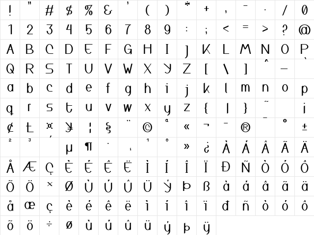 Inspyratta Regular  glyph index