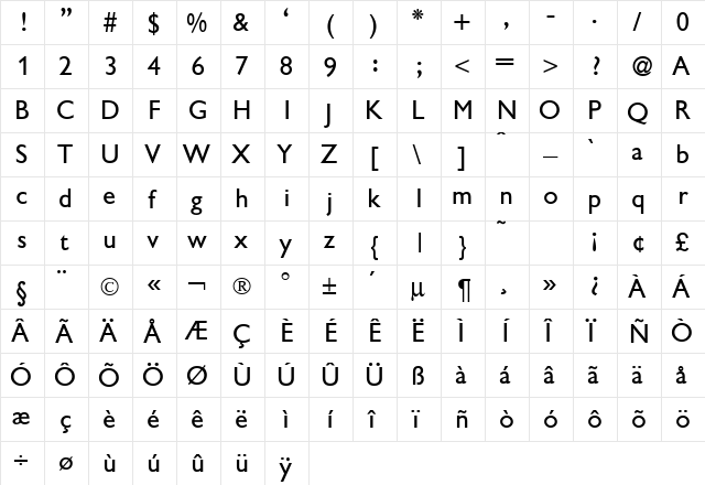 GillionDB Normal  glyph index