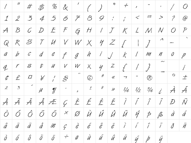 VanDijk29 Becker Regular  glyph index