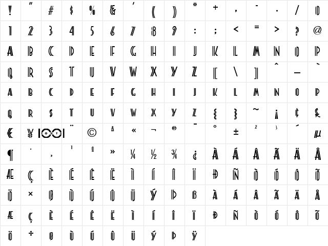 Platonick NF Regular  glyph index