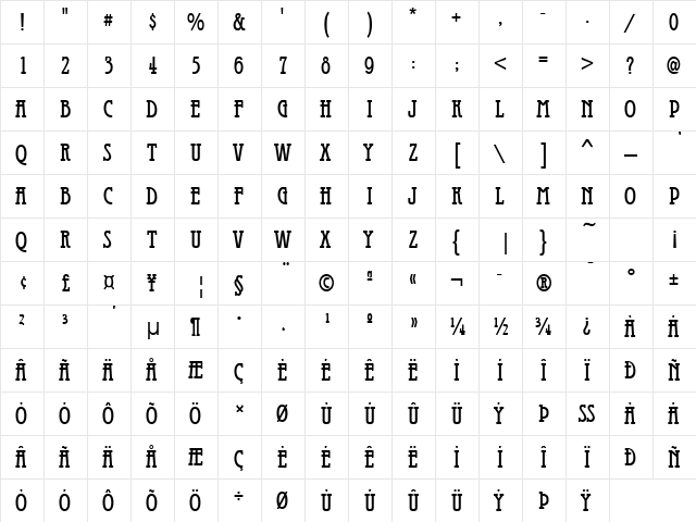 Galadriel Regular  glyph index