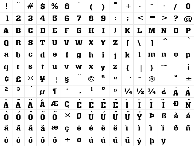 Ache Wide Bold  glyph index