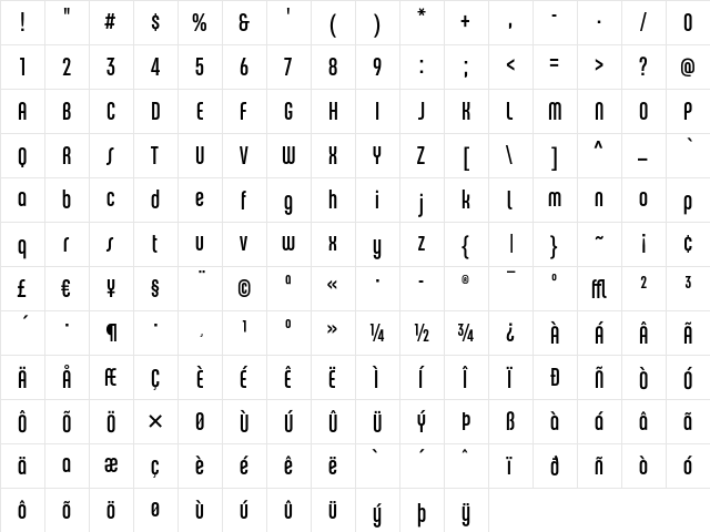 ChaletComprime CologneSeventy  glyph index