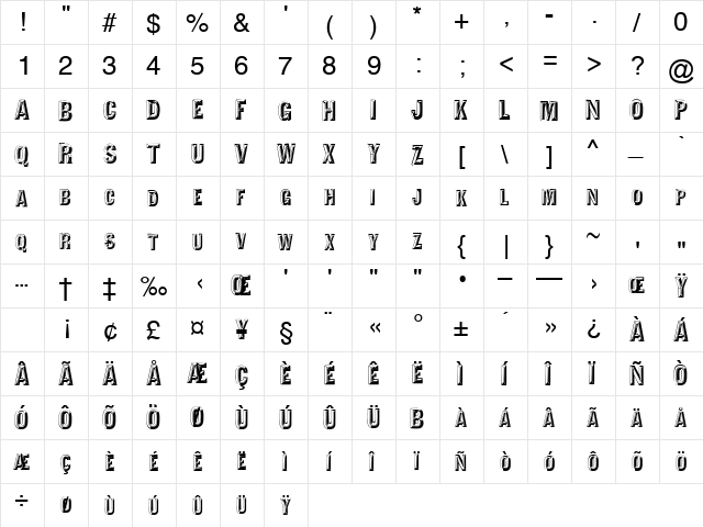 Bulldozer Regular  glyph index