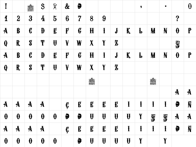 Circus Manerus Regular  glyph index