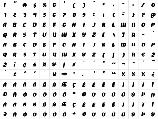 Xmas Xpress Expanded Italic Expanded Italic  glyph index