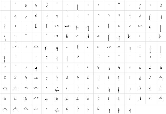 Zefir Normal  glyph index