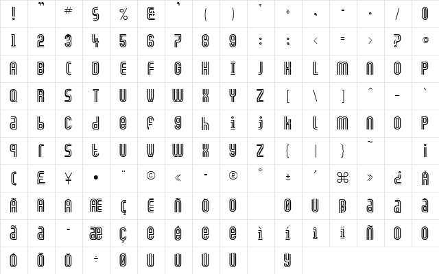 GENNIFER Regular  glyph index