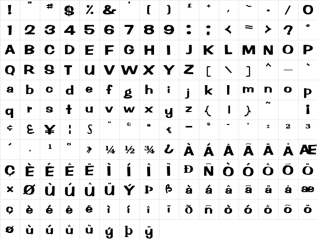 RachelNew92 Bold  glyph index