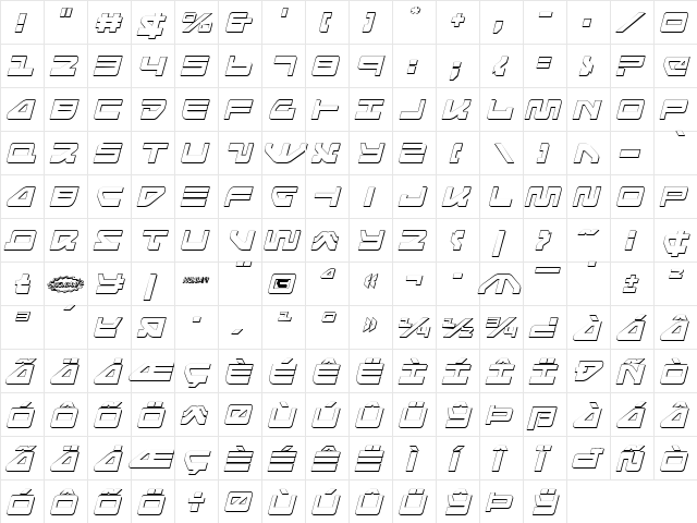 Searider Falcon 3D Italic Italic  glyph index