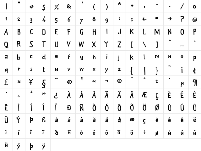 MattoSans Bold  glyph index