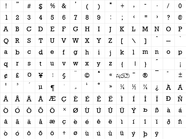 Rockney Regular  glyph index