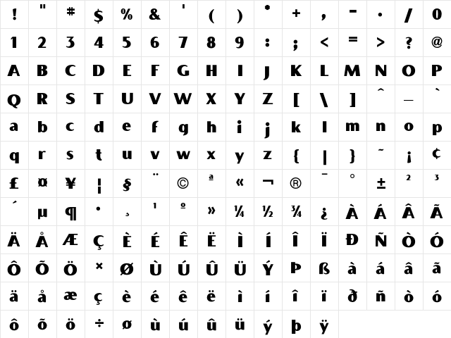 BocaRatonICG Solid  glyph index