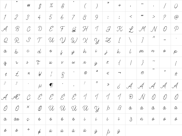 Young Spirit Regular  glyph index