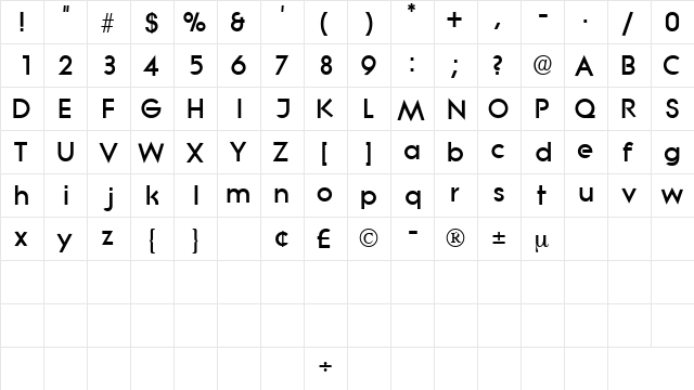 SaborDisplaySSK Regular  glyph index