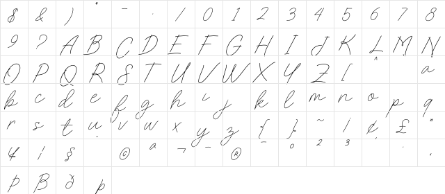 Charlotte Sweet Regular  glyph index