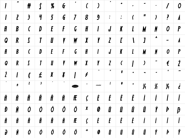 Wolf's Bane II Semi-Italic Semi-Italic  glyph index