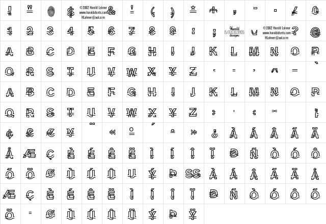 Joggle Regular Regular  glyph index